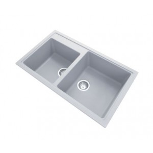 Carysil Concrete Grey Double Bowl Granite Kitchen Sink Top/Flush/Under Mount 860 x 500 x 205mm 